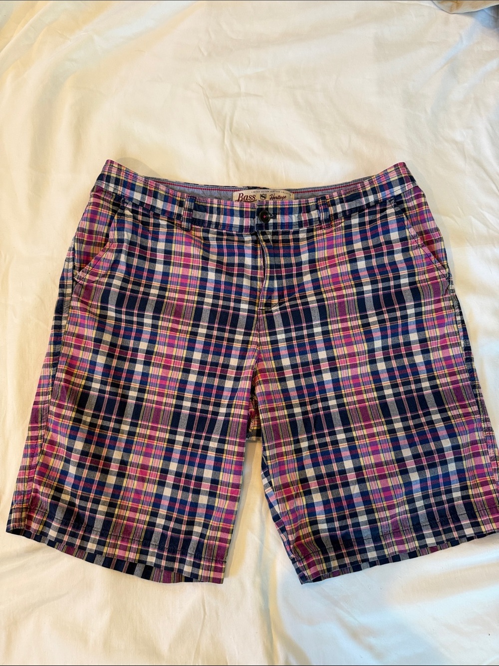 Bass Pink & Navy Plaid Bermuda Shorts
